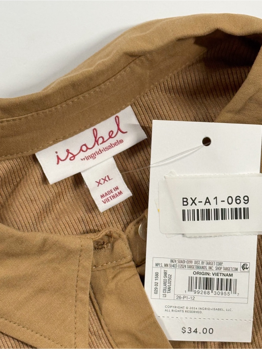 Maternity Ingrid & Isabel Long-Sleeve Button-Down Shirt in Tan - Picture 3 of 3
